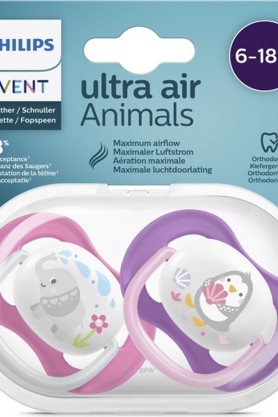 Philips Avent Ultra Air SCF080/08 Animals 2li Desenli Emzik 6-18 Ay - Kız