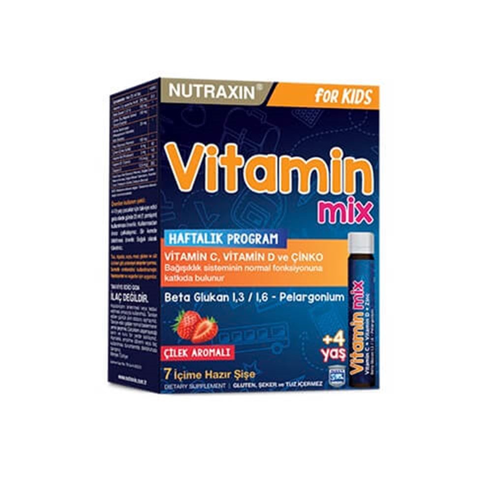 Nutraxin Vitamin Mix Çilek Aromalı +4 Yaş Takviye Edici Gıda 25 ml x 7 Saşe
