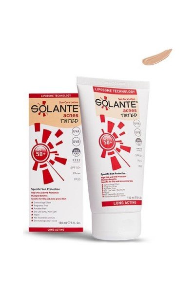 Solante Acnes Tinted SPF 50+ Losyon  ( Akne Ve Sivilceli Ciltler İçin RENKLİ )